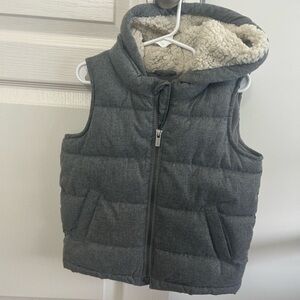 Old Navy Gray Hooded Puffer Vest with Sherpa Lining